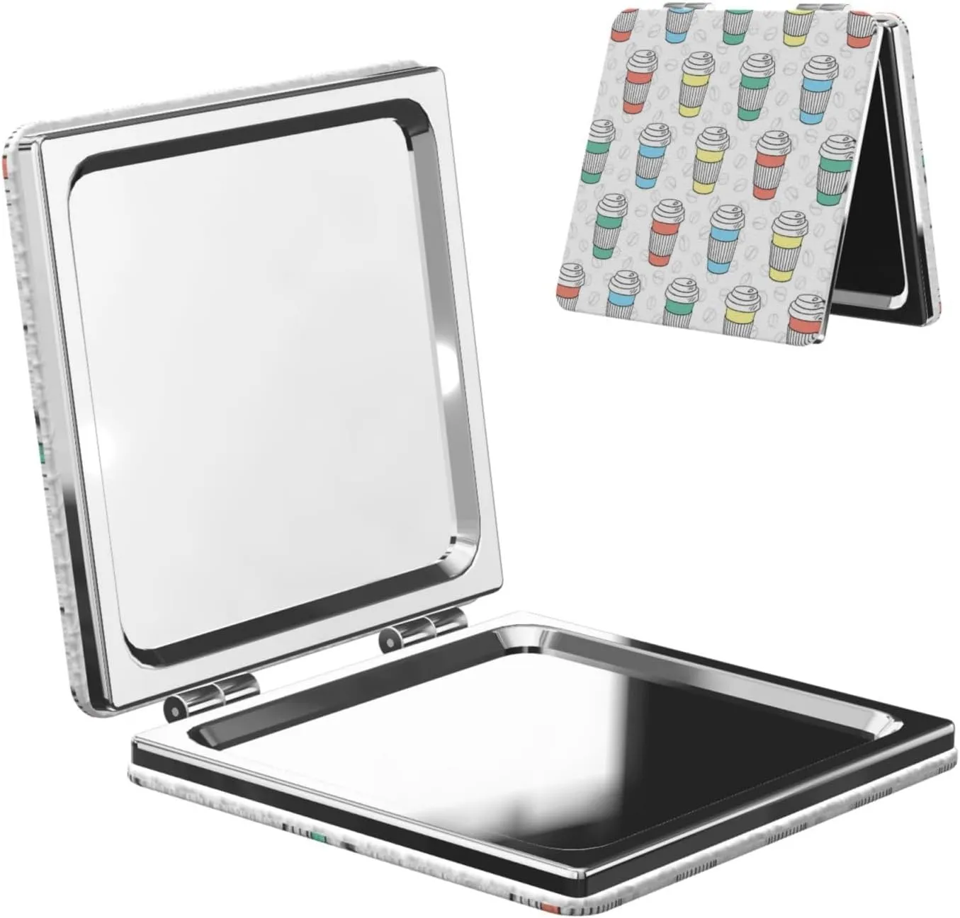 Coffee Latte Patterned Mini Makeup Mirror Portable Pocket Cosmetic Mirror Folding Compact Mirror