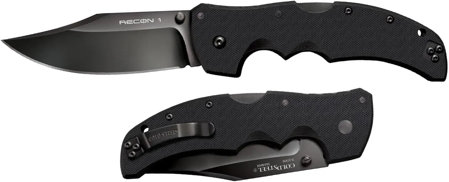 Cold Steel Recon 1 4" S35VN Razor-Sharp Blade 5.375" G-10 Handle Tactical Folding Knife w/Tri-Ad Lock, Ambidextrous Pocket/Belt Clip