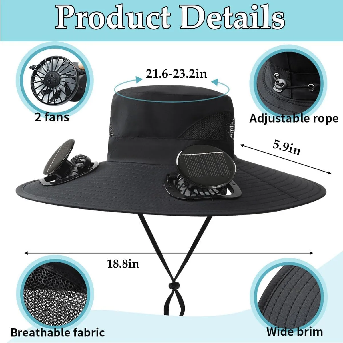 Colitt Fishing Hat, Colitt - Fishing Hat with Built in Fan, Ultralight Solar Powered Fan Sun Hats with Mask and Glasses