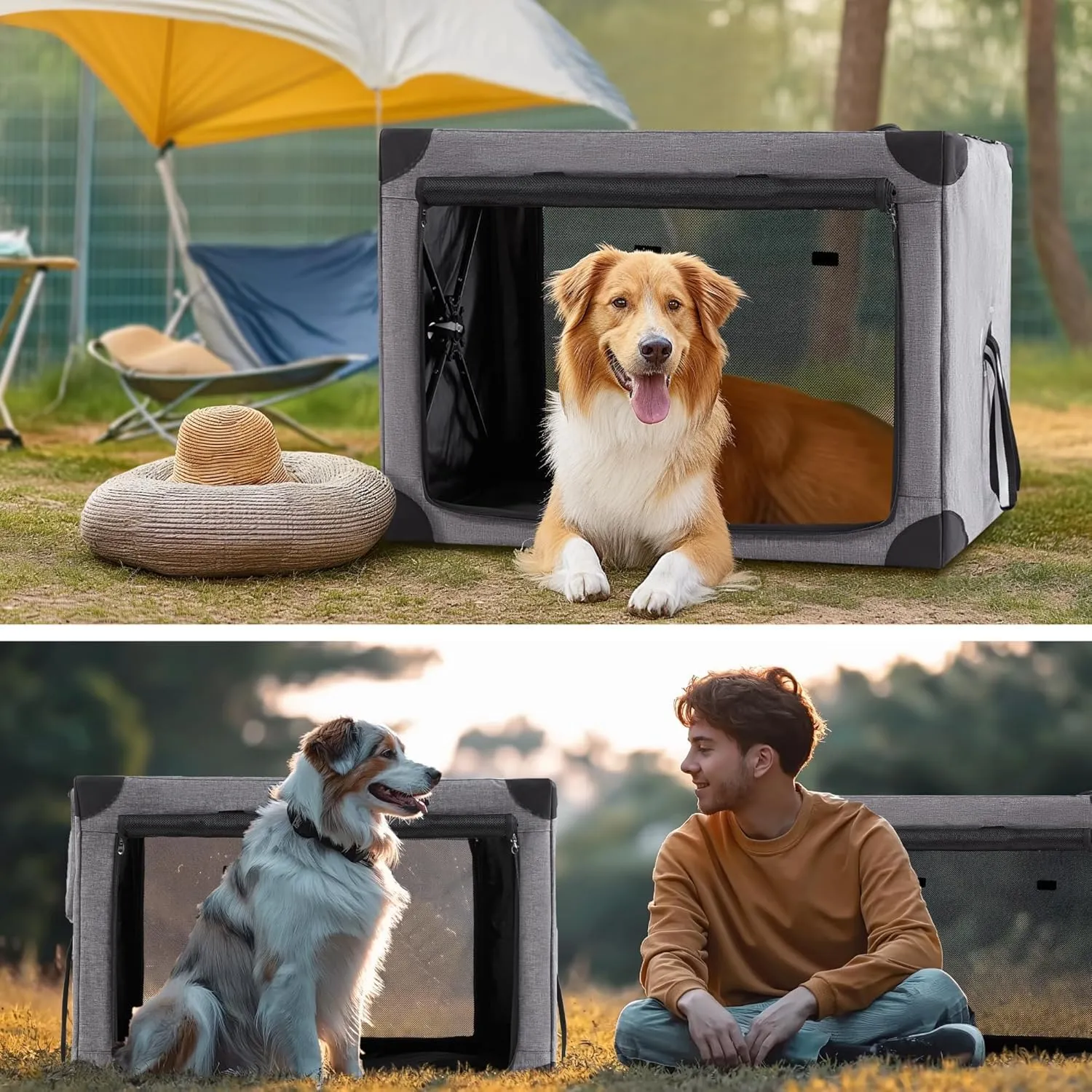 Collapsible Dog Crate - 26 Inch Portable Foldable Travel Crates for Small Dogs with Detachable Storage Bag, Removable Pad, and Mesh Windows for Outdoor & Indoor