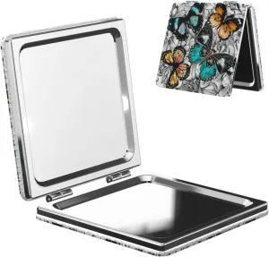 Color Butterfly Flower Pattern Women Mini Cosmetic Mirror Folding Portable Pocket Makeup Mirror