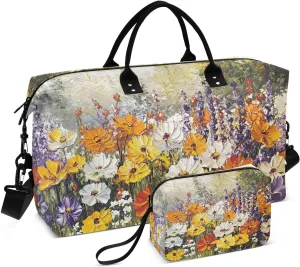 Colorful Flowers Garden Duffel Bag for Traveling, Travel Bag Gym Bag, with Multiple Interior Pockets Shoulder Weekender Bag for Women Men with Toiletry Bag 20.5L x 1.9W x 13.8H