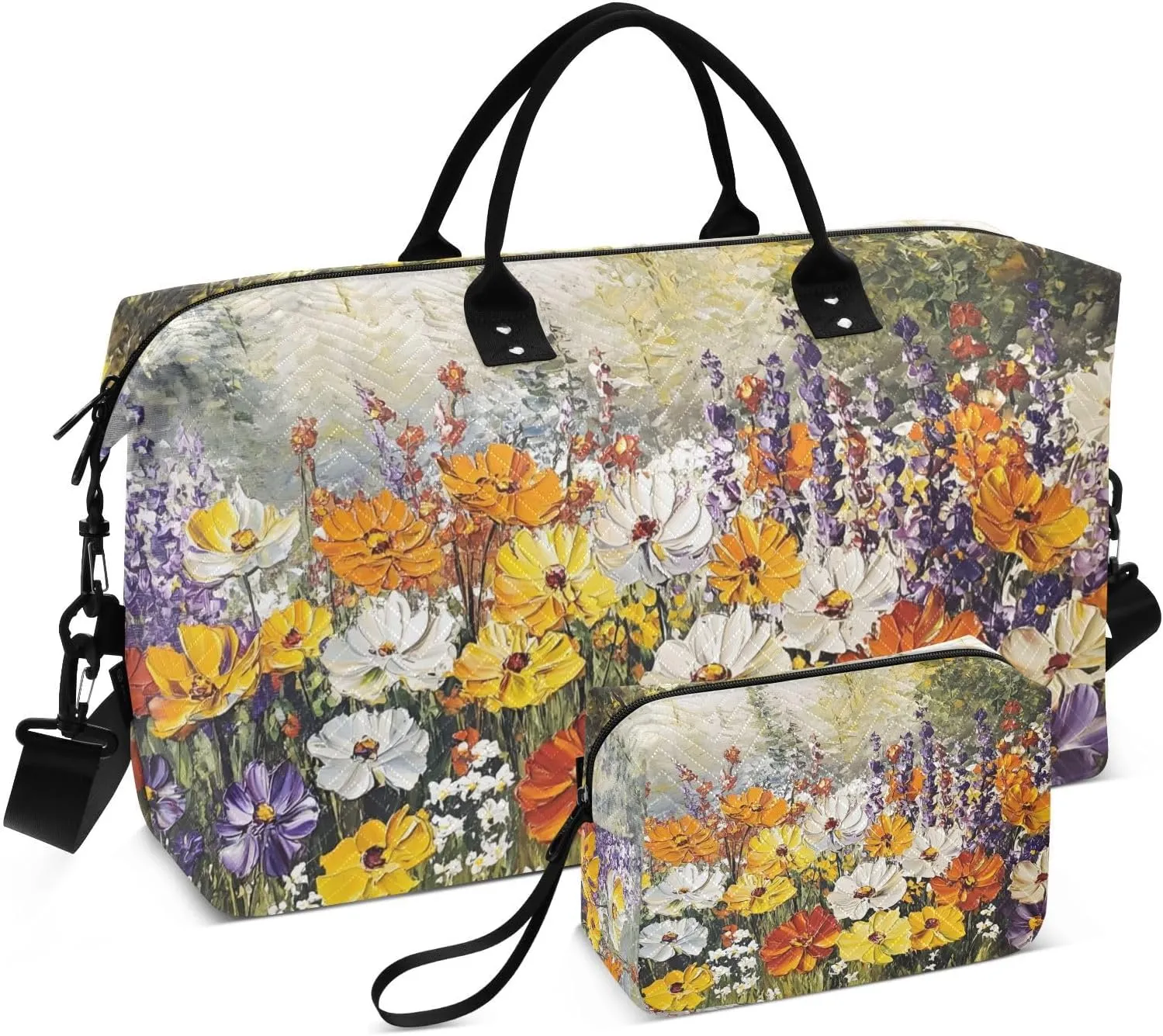 Colorful Flowers Garden Duffel Bag for Traveling, Travel Bag Gym Bag, with Multiple Interior Pockets Shoulder Weekender Bag for Women Men with Toiletry Bag 20.5L x 1.9W x 13.8H