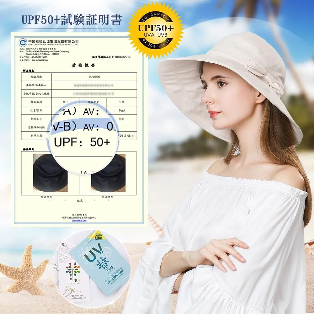 Comhats Packable Summer Cotton Sun Hat Bucket for Women UV Protection Wide Brim Beach Gardening Travel 54-64CM