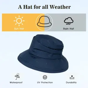 Comhats Rain Hat for Women Waterproof Wide Brim Sun Hats for Ladies UV Protection Summer Bucket Hats Beach Packable 55-62CM