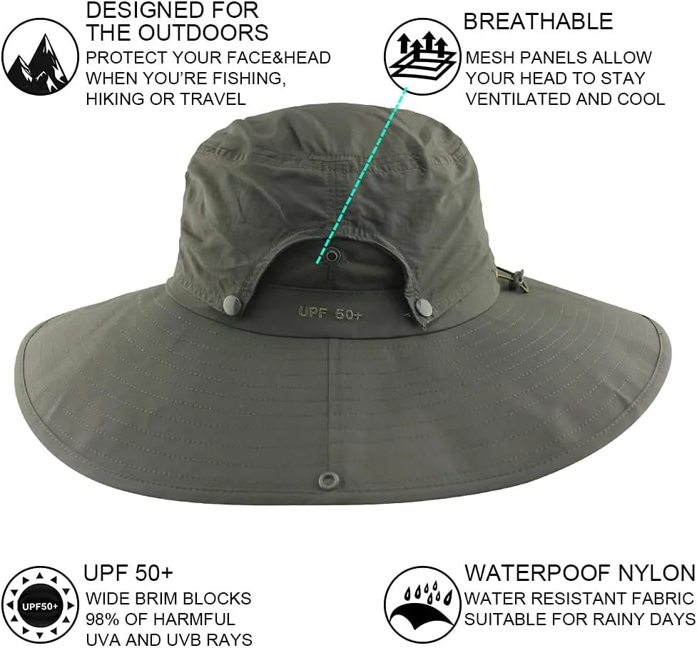 Cooltto Wide Brim Sun Hats with Waterproof Breathable for Fishing, Hiking, Camping，for Men Women Kids