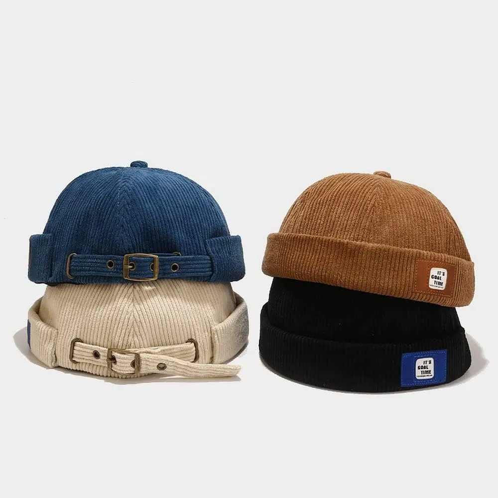 Corduroy Brimless Docker Hat for Unisex Stylish Adjustable Rolled Cuff Skull Cap Harbour Beanie Hats