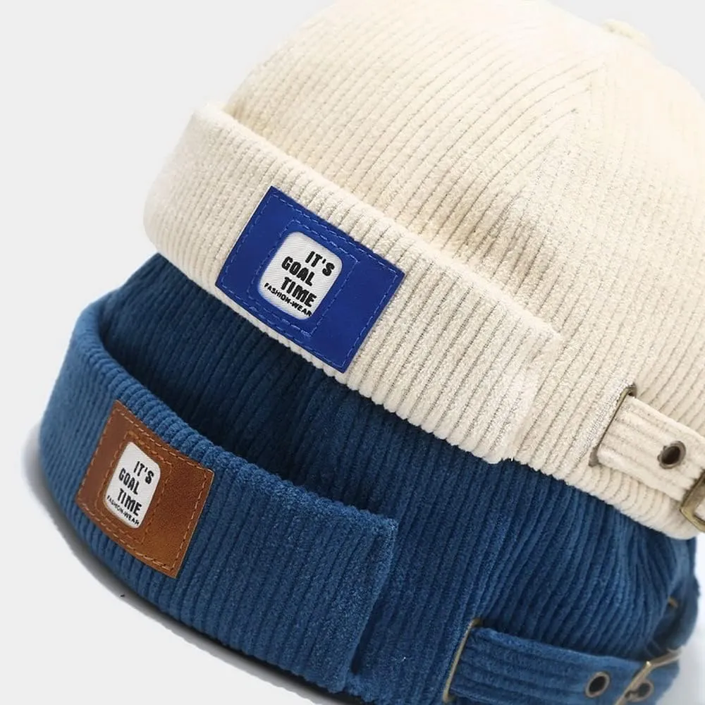 Corduroy Brimless Docker Hat for Unisex Stylish Adjustable Rolled Cuff Skull Cap Harbour Beanie Hats