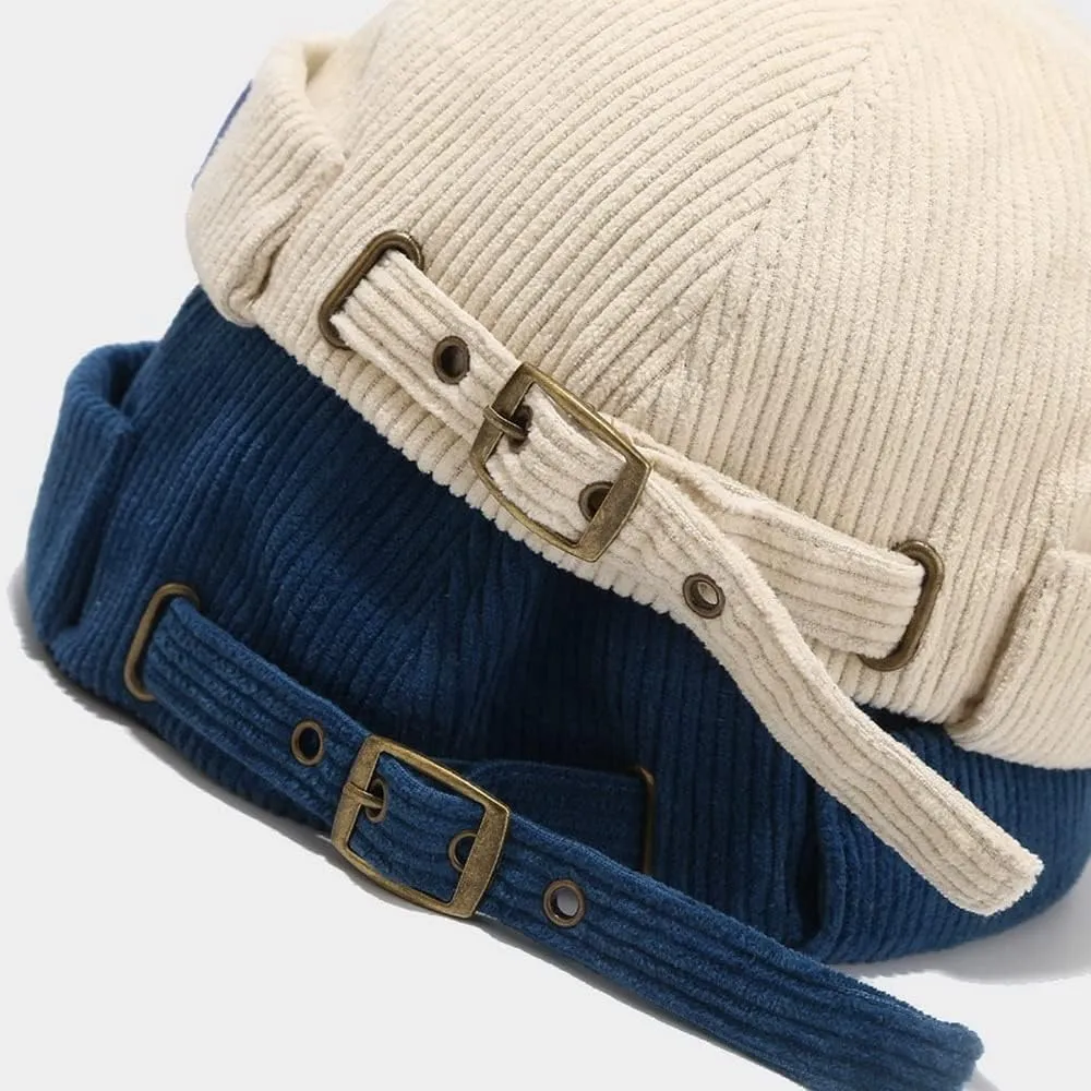 Corduroy Brimless Docker Hat for Unisex Stylish Adjustable Rolled Cuff Skull Cap Harbour Beanie Hats