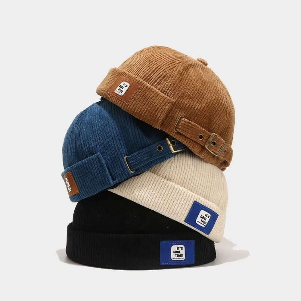 Corduroy Brimless Docker Hat for Unisex Stylish Adjustable Rolled Cuff Skull Cap Harbour Beanie Hats