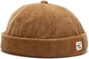 Corduroy Brimless Docker Hat for Unisex Stylish Adjustable Rolled Cuff Skull Cap Harbour Beanie Hats