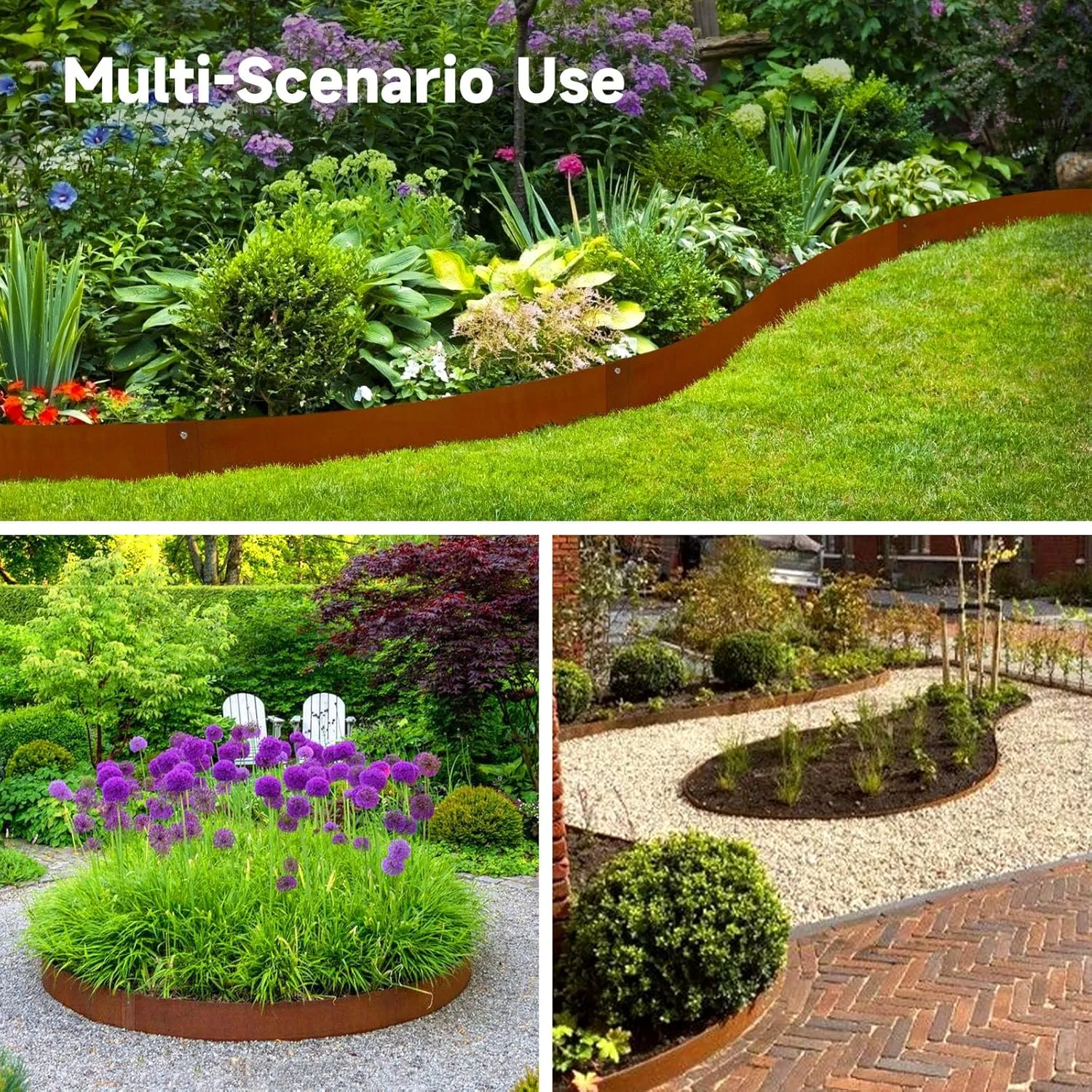 Corten Steel Landscape Edging-40 LX 6" H Metal Garden Edging 20FT Total Rusted Lawn Edging 6 Pcs-No-Dig Hammer Heavy Duty Steel Edging-Bendable Border Strips for Lawn Yard Courtyard Pathway-6 Clips