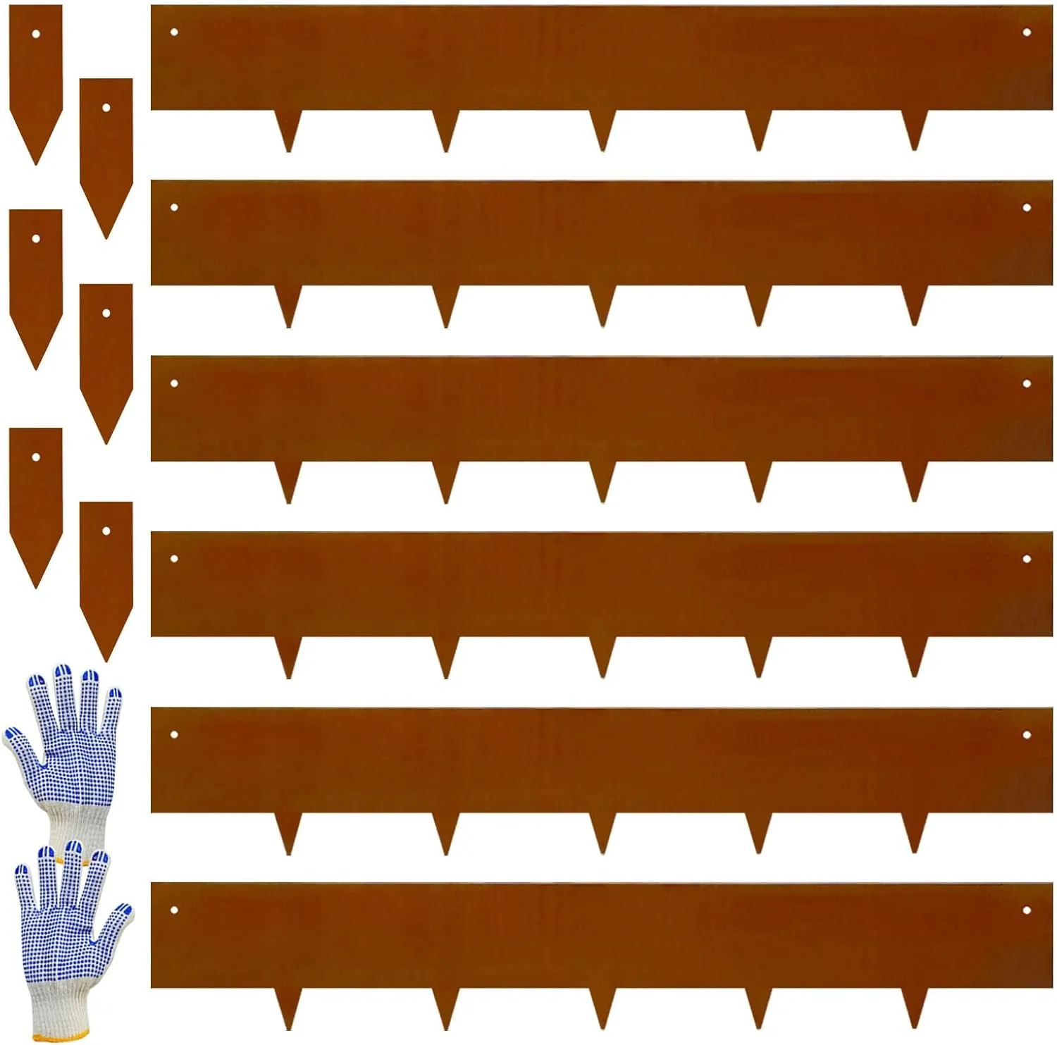 Corten Steel Landscape Edging-40 LX 6" H Metal Garden Edging 20FT Total Rusted Lawn Edging 6 Pcs-No-Dig Hammer Heavy Duty Steel Edging-Bendable Border Strips for Lawn Yard Courtyard Pathway-6 Clips