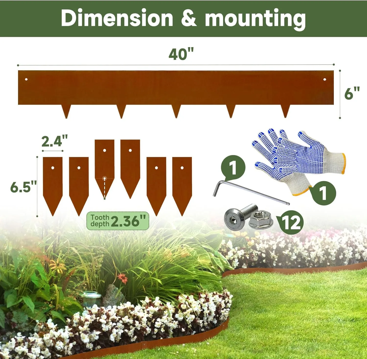Corten Steel Landscape Edging-40 LX 6" H Metal Garden Edging 20FT Total Rusted Lawn Edging 6 Pcs-No-Dig Hammer Heavy Duty Steel Edging-Bendable Border Strips for Lawn Yard Courtyard Pathway-6 Clips