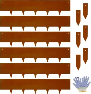 Corten Steel Landscape Edging-40 LX 8" H Metal Garden Edging 20FT Total Rusted Lawn Edging 6 Pcs-No-Dig Hammer Heavy Duty Steel Edging-Bendable Border Strips for Lawn Yard Courtyard Pathway-6 Clips