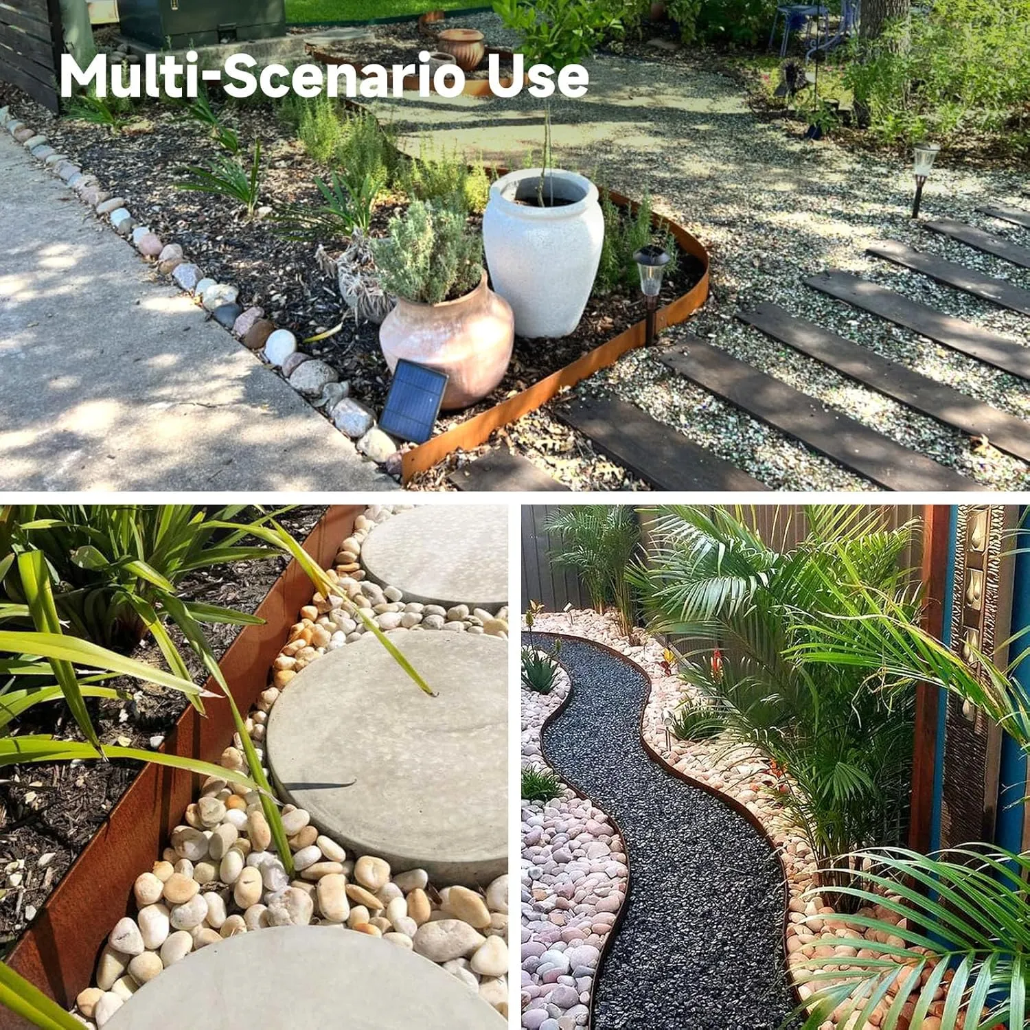 Corten Steel Landscape Edging-40 LX 8" H Metal Garden Edging 20FT Total Rusted Lawn Edging 6 Pcs-No-Dig Hammer Heavy Duty Steel Edging-Bendable Border Strips for Lawn Yard Courtyard Pathway-6 Clips