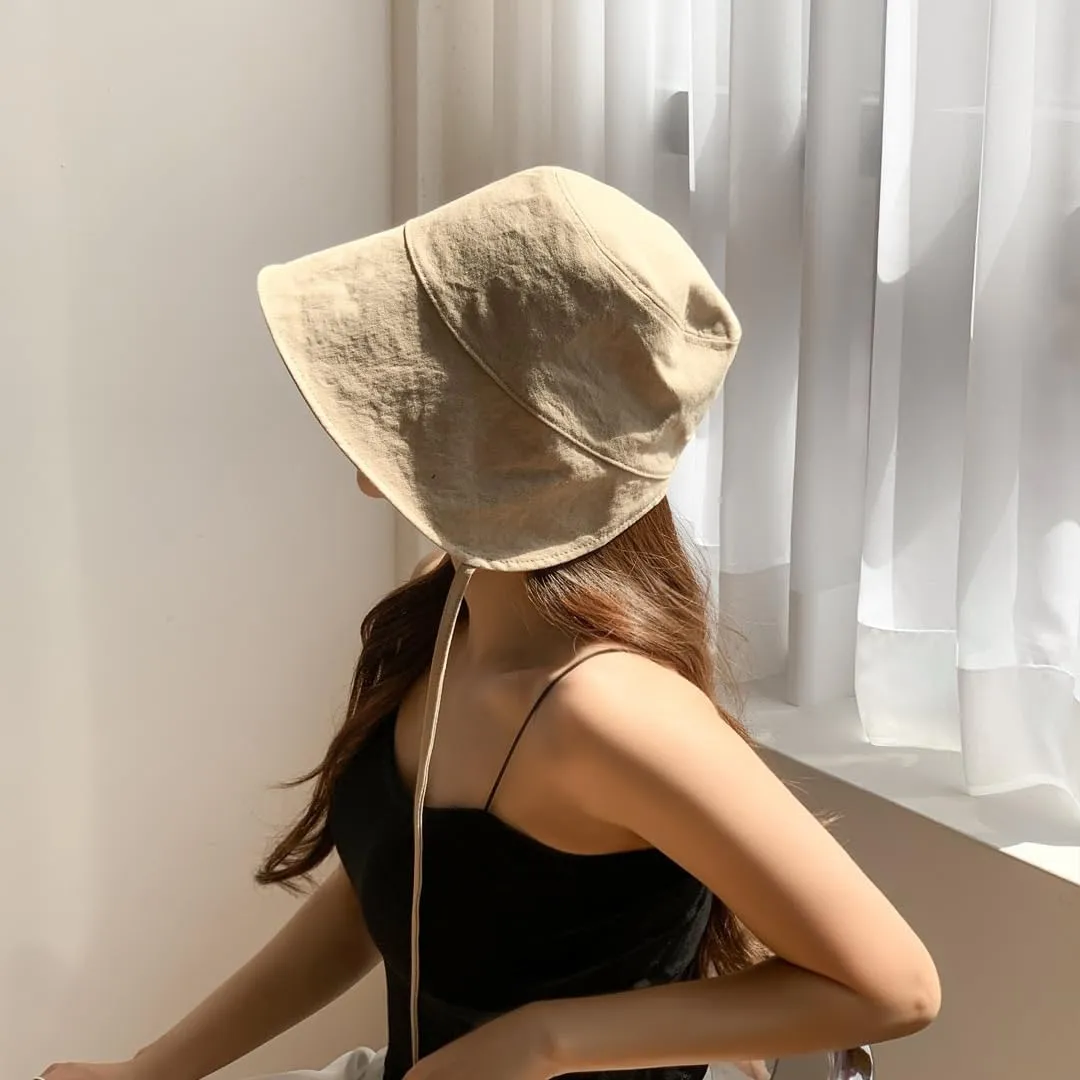 Cotton Bonnet Cap Foldable Sun Hat Chin Strap UV Protection