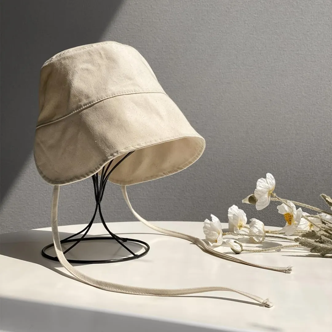 Cotton Bonnet Cap Foldable Sun Hat Chin Strap UV Protection