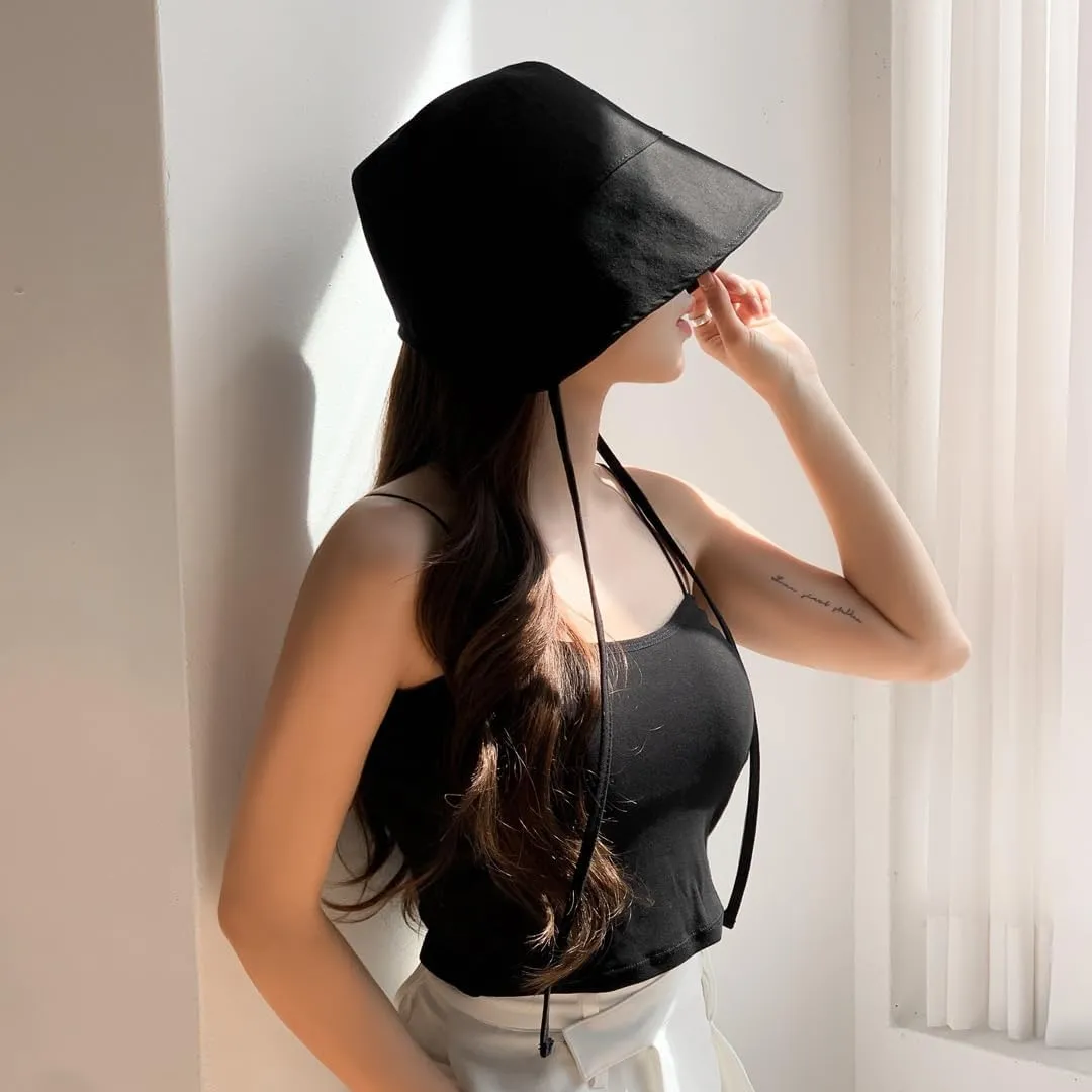 Cotton Bonnet Cap Foldable Sun Hat Chin Strap UV Protection