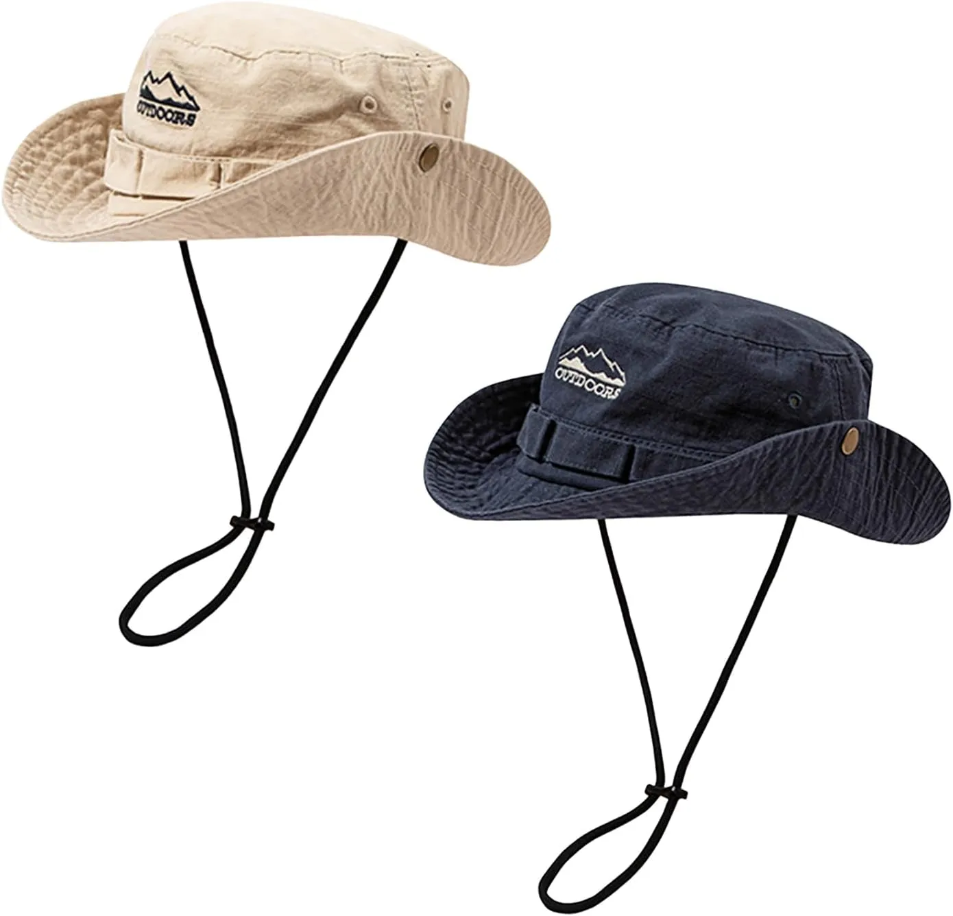 Cotton Boonie Sun Hat for Men Women, Foldable Outdoor Sun Protection Hat with Chin Strap for Fishing Hunting Hiking