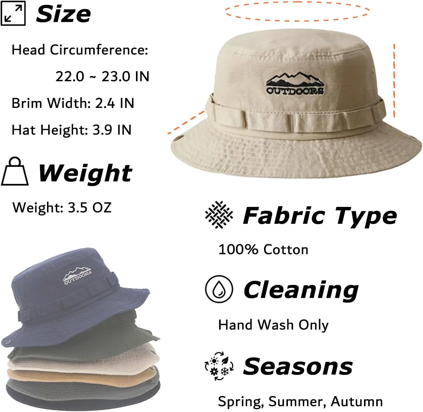 Cotton Boonie Sun Hat for Men Women, Foldable Outdoor Sun Protection Hat with Chin Strap for Fishing Hunting Hiking