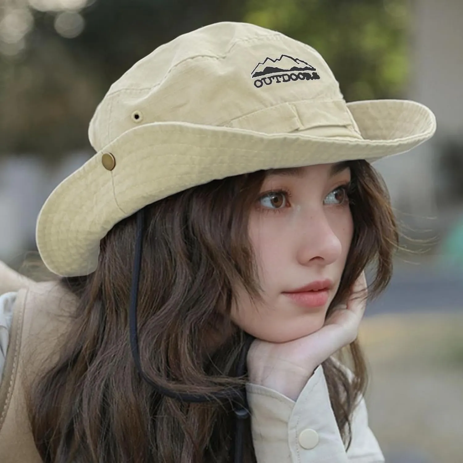 Cotton Boonie Sun Hat for Men Women, Foldable Outdoor Sun Protection Hat with Chin Strap for Fishing Hunting Hiking