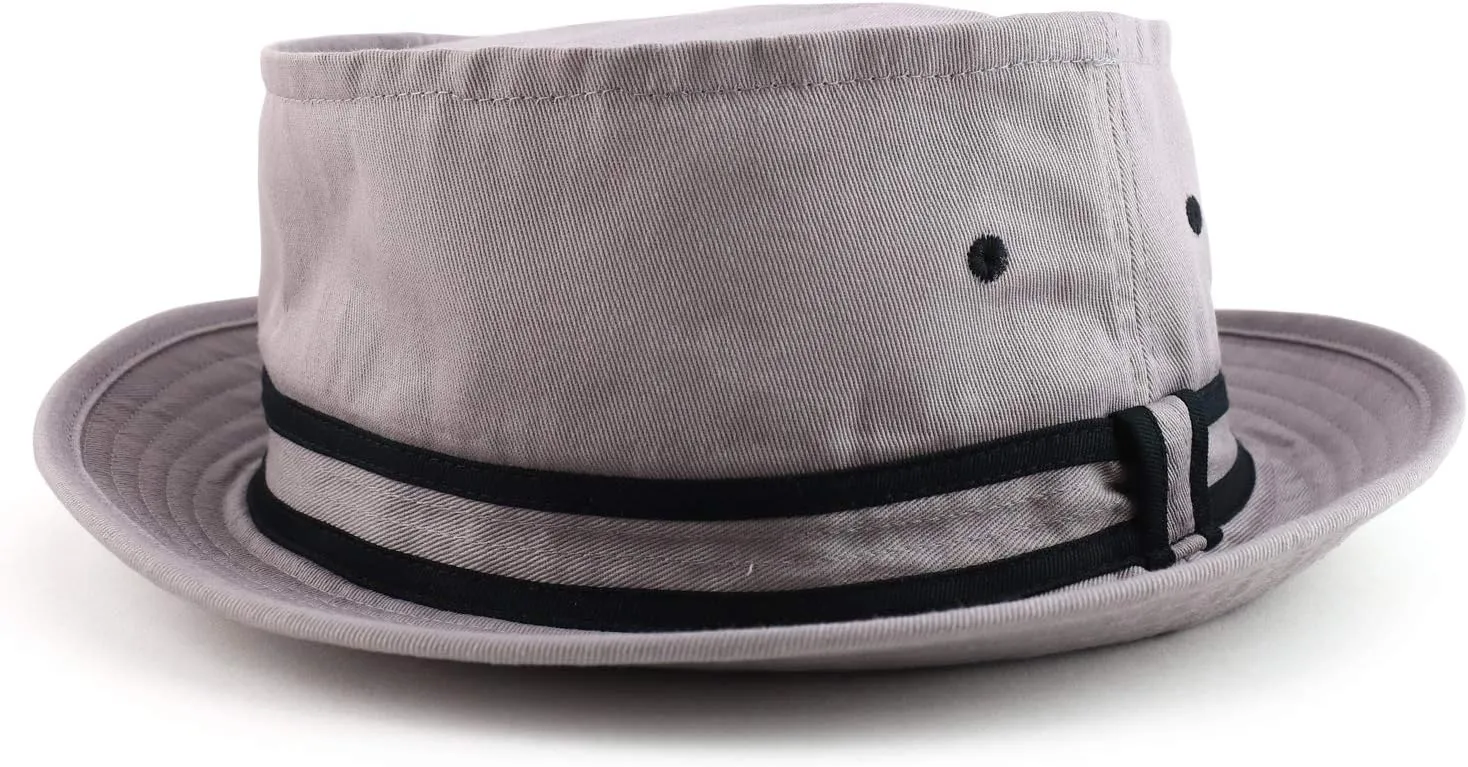 Cotton Twill Fisherman Roll Up Bucket Hat with Stripe Band