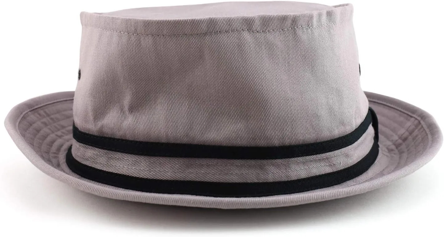 Cotton Twill Fisherman Roll Up Bucket Hat with Stripe Band