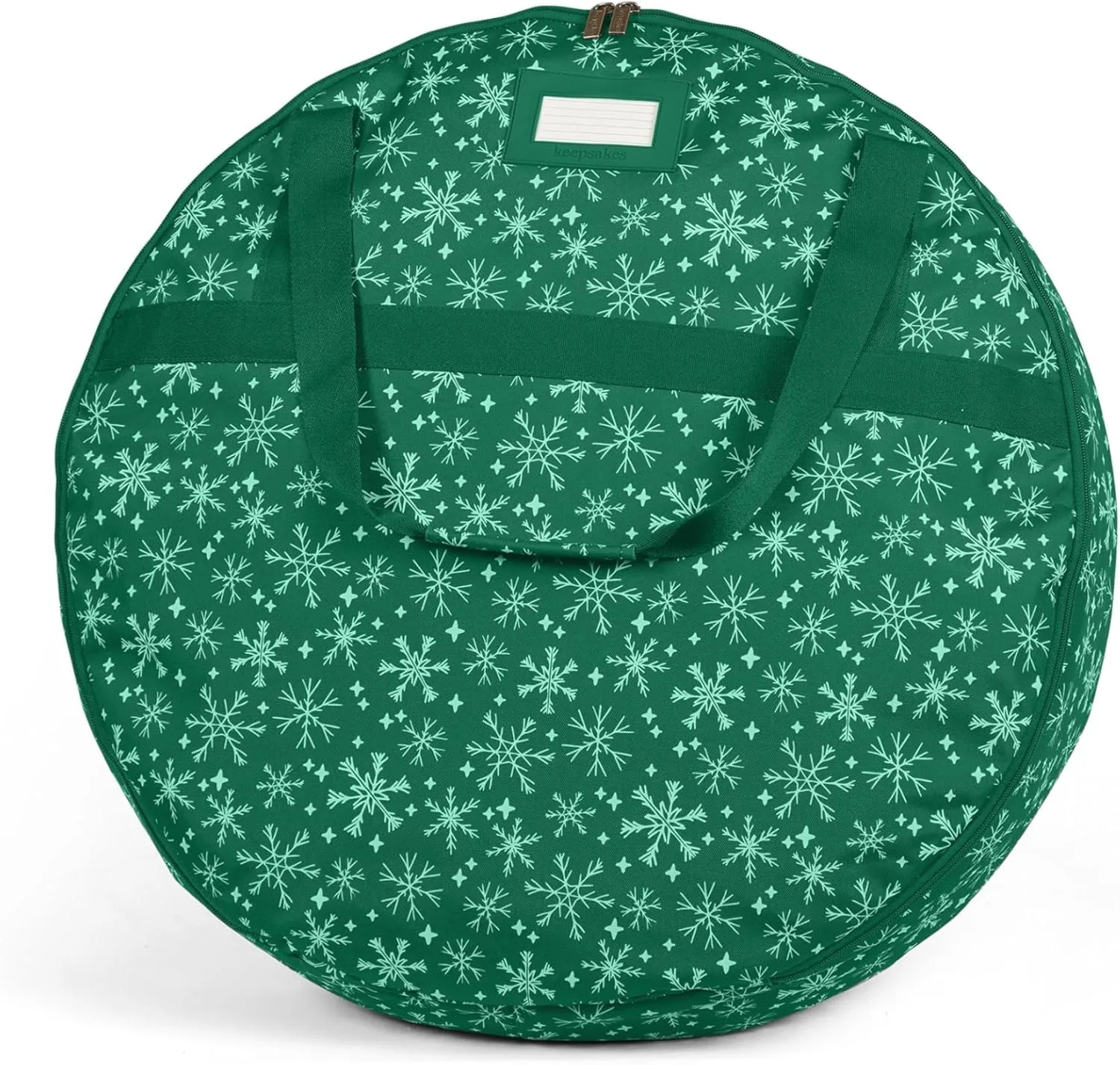 Covermates Keepsakes Christmas Wreath Storage Bag – Heavy Duty Polyester, Interior Pouch, Dual Zipper Pulls - Holiday Storage, Green Snowflake