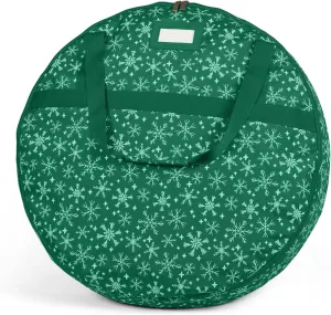 Covermates Keepsakes Christmas Wreath Storage Bag – Heavy Duty Polyester, Interior Pouch, Dual Zipper Pulls - Holiday Storage, Green Snowflake