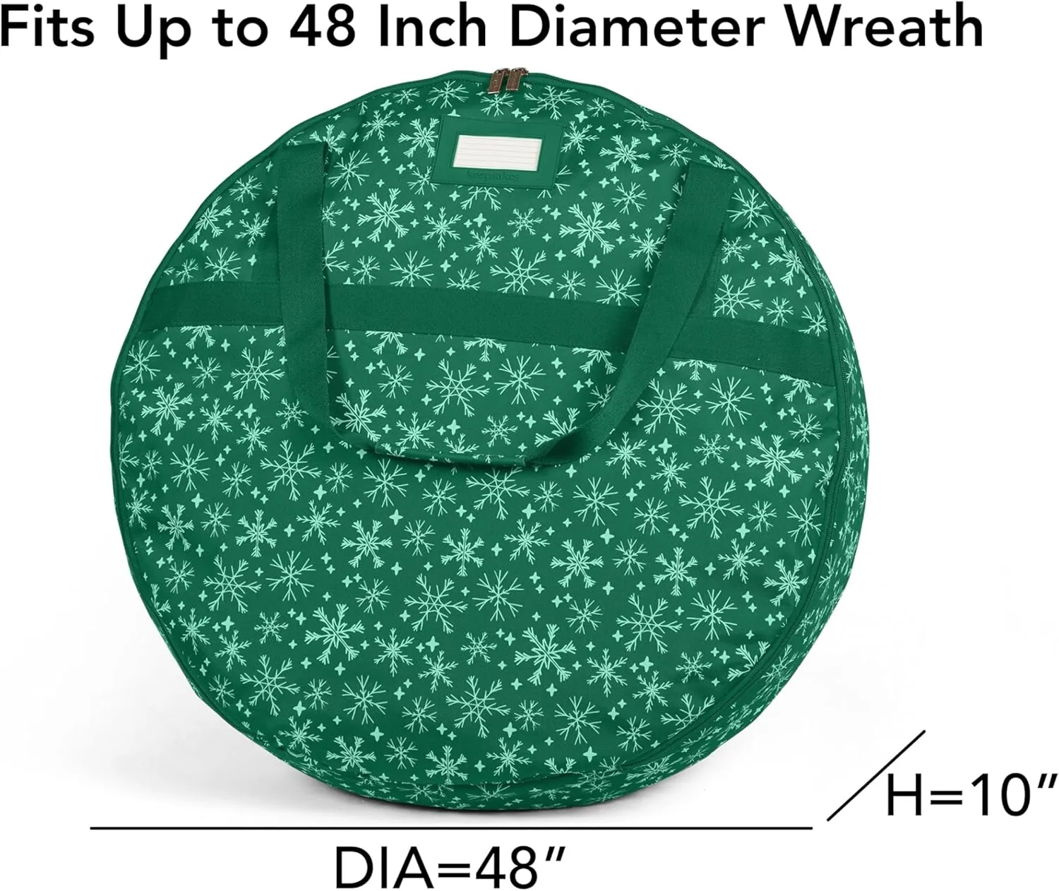 Covermates Keepsakes Christmas Wreath Storage Bag – Heavy Duty Polyester, Interior Pouch, Dual Zipper Pulls - Holiday Storage, Green Snowflake