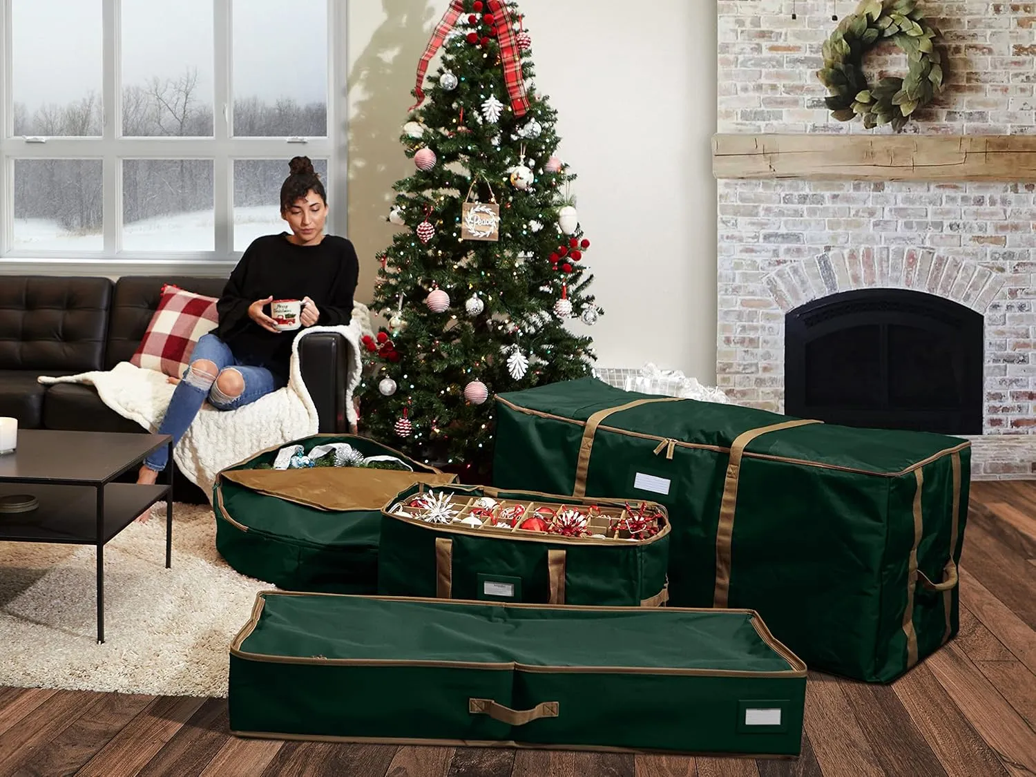 Covermates Keepsakes Underbed Storage Bag - Carrying Handles, Mesh Interior Pocket - Holiday Storage, Green