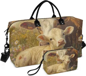 Cow Calf Field Duffle Bag for Travel, Gym Bag with Multiple Interior Pockets for Men Women Overnight Purse Included 20.5 x 1.9 x 13.8 In