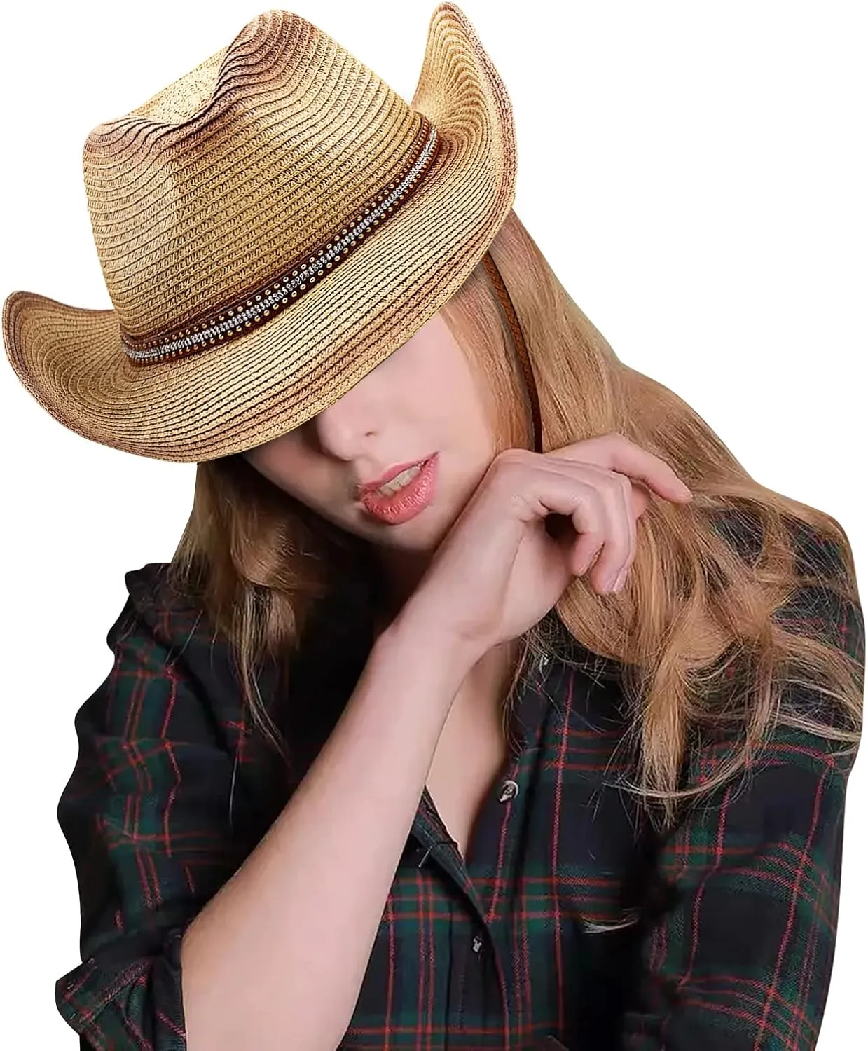 Cowboy Straw Hat Men Women Wide Brim Fedora Panama Bucket Hat UV Protection Vacation Cap Foldable Beach Western Cap