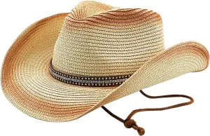 Cowboy Straw Hat Men Women Wide Brim Fedora Panama Bucket Hat UV Protection Vacation Cap Foldable Beach Western Cap