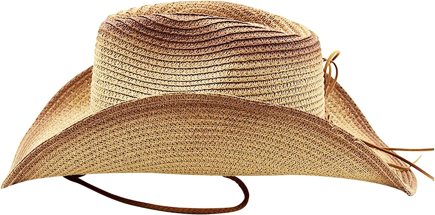 Cowboy Straw Hat Men Women Wide Brim Fedora Panama Bucket Hat UV Protection Vacation Cap Foldable Beach Western Cap