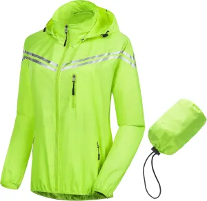CREATMO US Women's Packable Waterproof Running Rain Coat Reflective Cycling Jacket Windbreaker With Detachable Hood