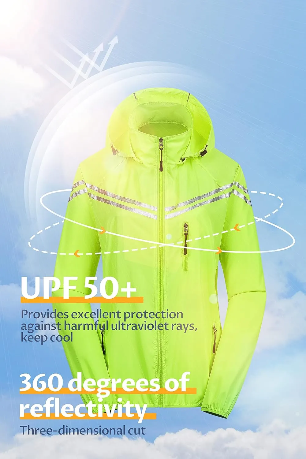 CREATMO US Women's Packable Waterproof Running Rain Coat Reflective Cycling Jacket Windbreaker With Detachable Hood
