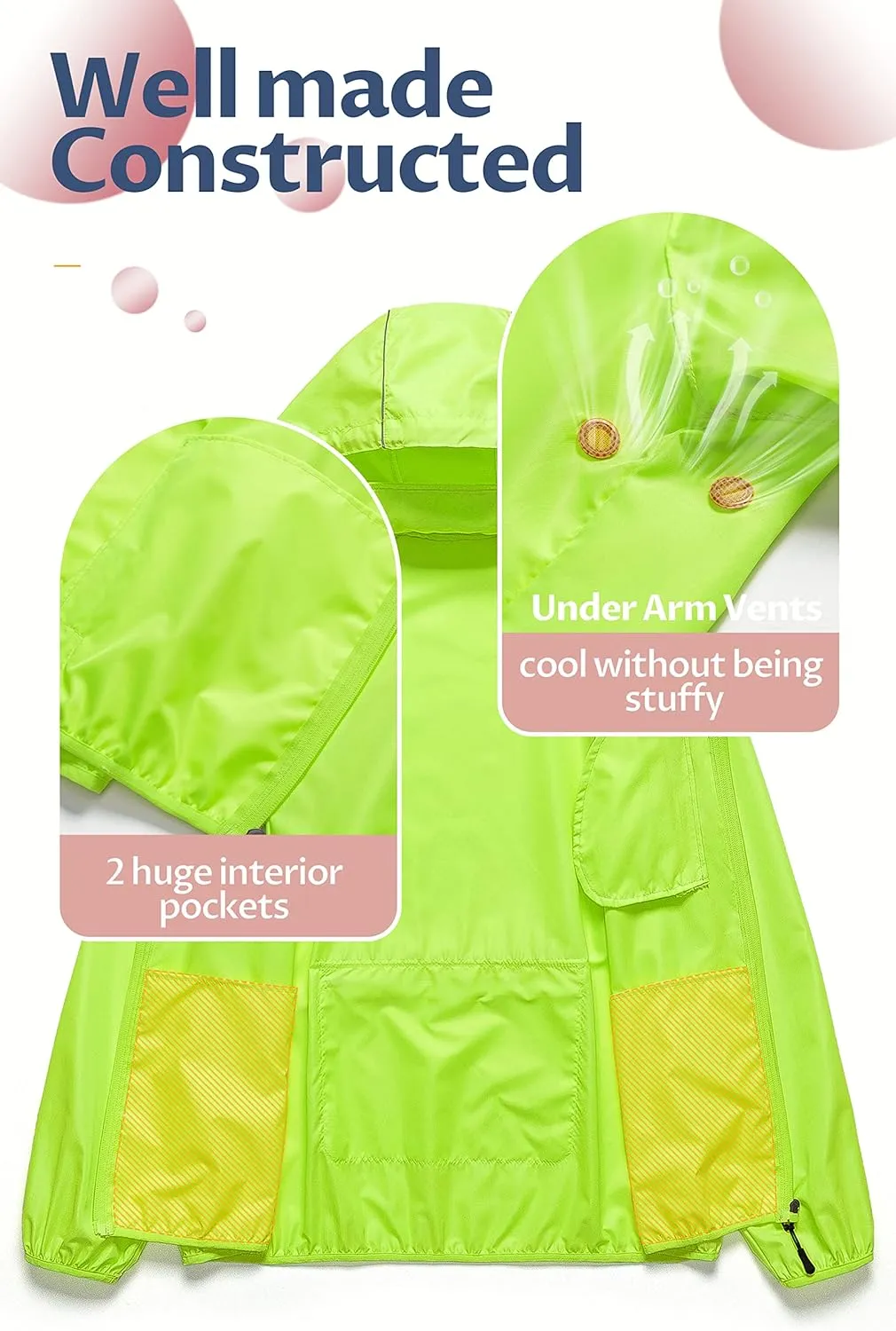 CREATMO US Women's Packable Waterproof Running Rain Coat Reflective Cycling Jacket Windbreaker With Detachable Hood