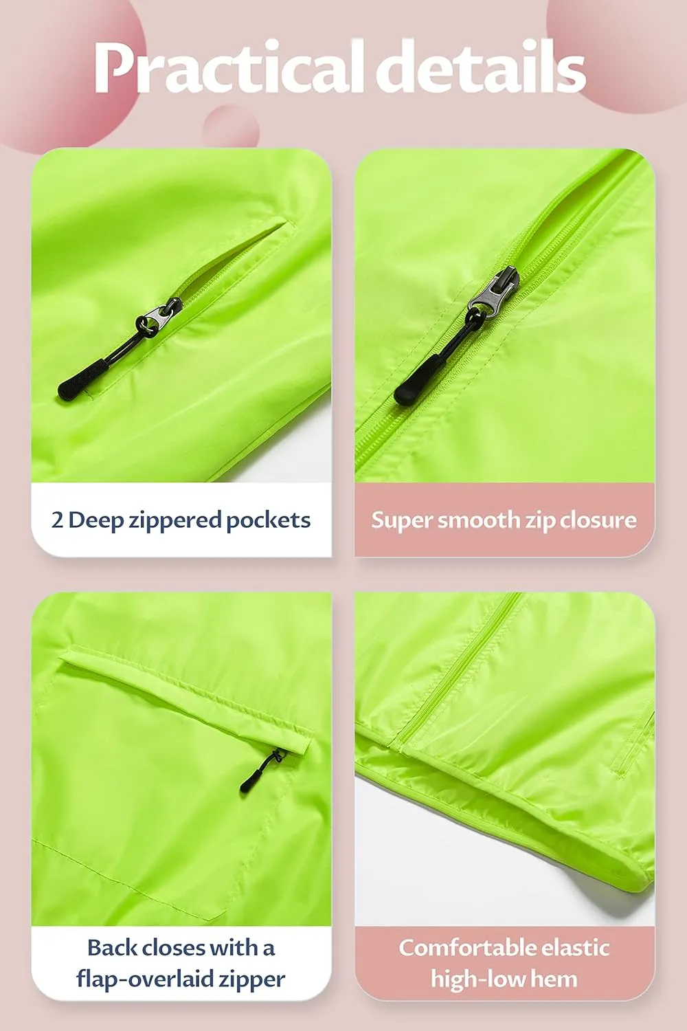 CREATMO US Women's Packable Waterproof Running Rain Coat Reflective Cycling Jacket Windbreaker With Detachable Hood