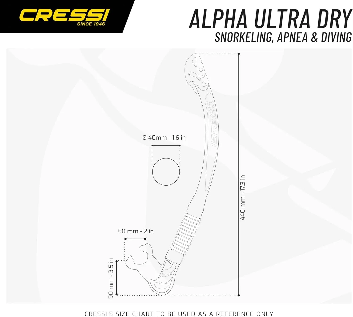 Cressi Foldable Adult Dry Snorkel for Scuba Diving, Snorkeling - Alpha Ultra Dry Made in Italy
