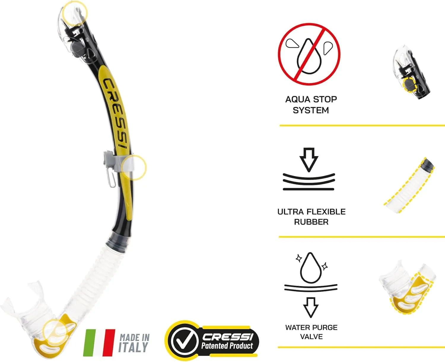 Cressi Foldable Adult Dry Snorkel for Scuba Diving, Snorkeling - Alpha Ultra Dry Made in Italy