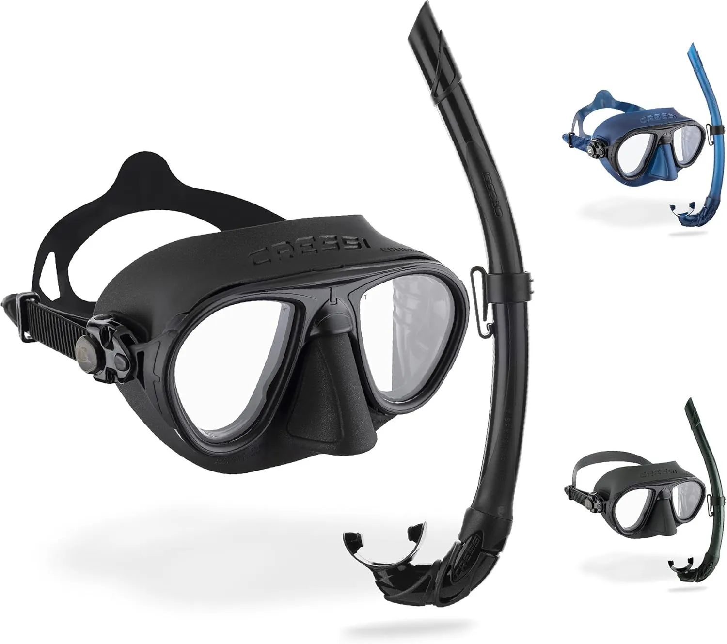 Cressi Mask And Snorkel designed from Freediving and Scuba Diving - Anti-Fog System, Low Volume Mask - Flexible, Foldable Snorkel - Calibro And Corsica: made in Italy
