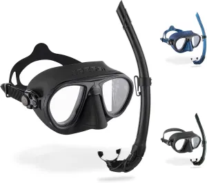 Cressi Mask And Snorkel designed from Freediving and Scuba Diving - Anti-Fog System, Low Volume Mask - Flexible, Foldable Snorkel - Calibro And Corsica: made in Italy