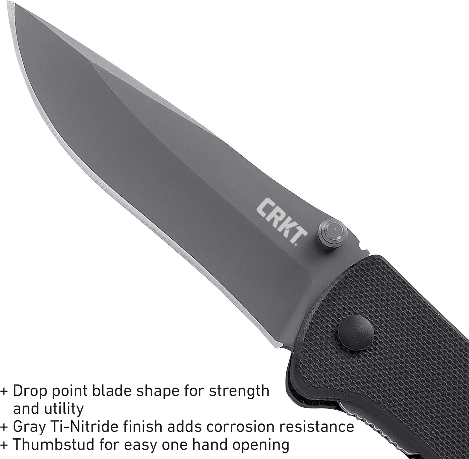CRKT Drifter EDC Folding Pocket Knife: Everyday Carry, Gray Ti Nitride Blade, Thumb Stud Opening, Black G10 Handle, Pocket Clip 6450K