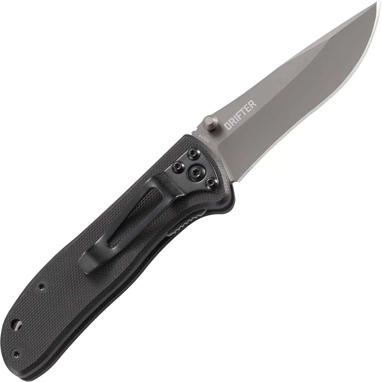 CRKT Drifter EDC Folding Pocket Knife: Everyday Carry, Gray Ti Nitride Blade, Thumb Stud Opening, Black G10 Handle, Pocket Clip 6450K