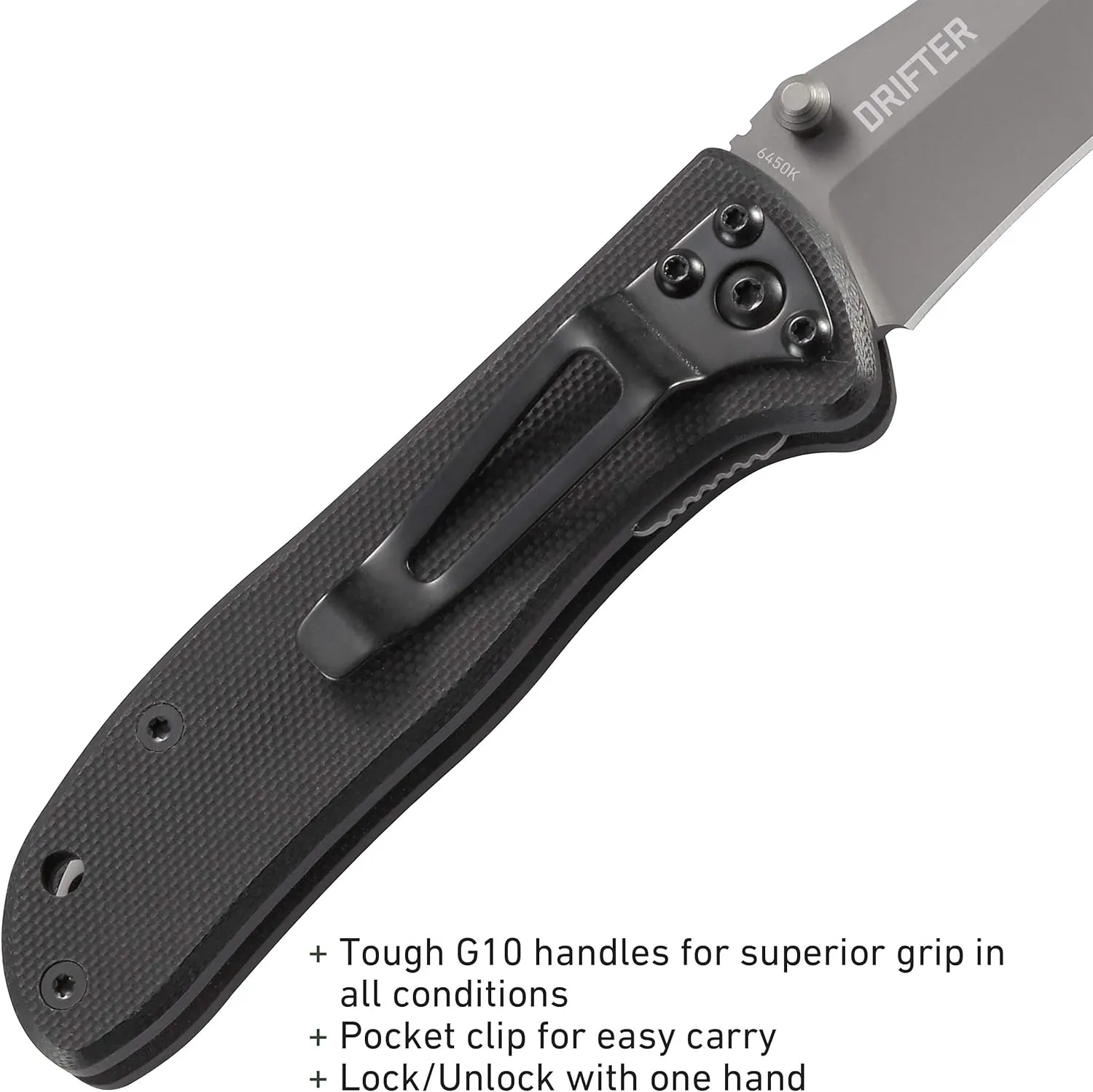 CRKT Drifter EDC Folding Pocket Knife: Everyday Carry, Gray Ti Nitride Blade, Thumb Stud Opening, Black G10 Handle, Pocket Clip 6450K