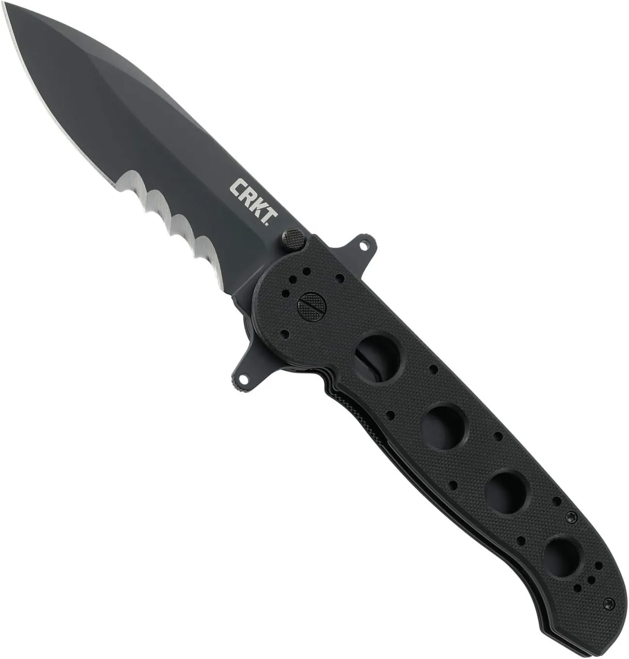 CRKT M21-14SFG EDC Folding Pocket Knife: Special Forces Everyday Carry, Black Serrated Edge Blade, Veff Serrations, Automated Liner Safety, Dual Hilt, G10 Handle, Reversible Pocket Clip