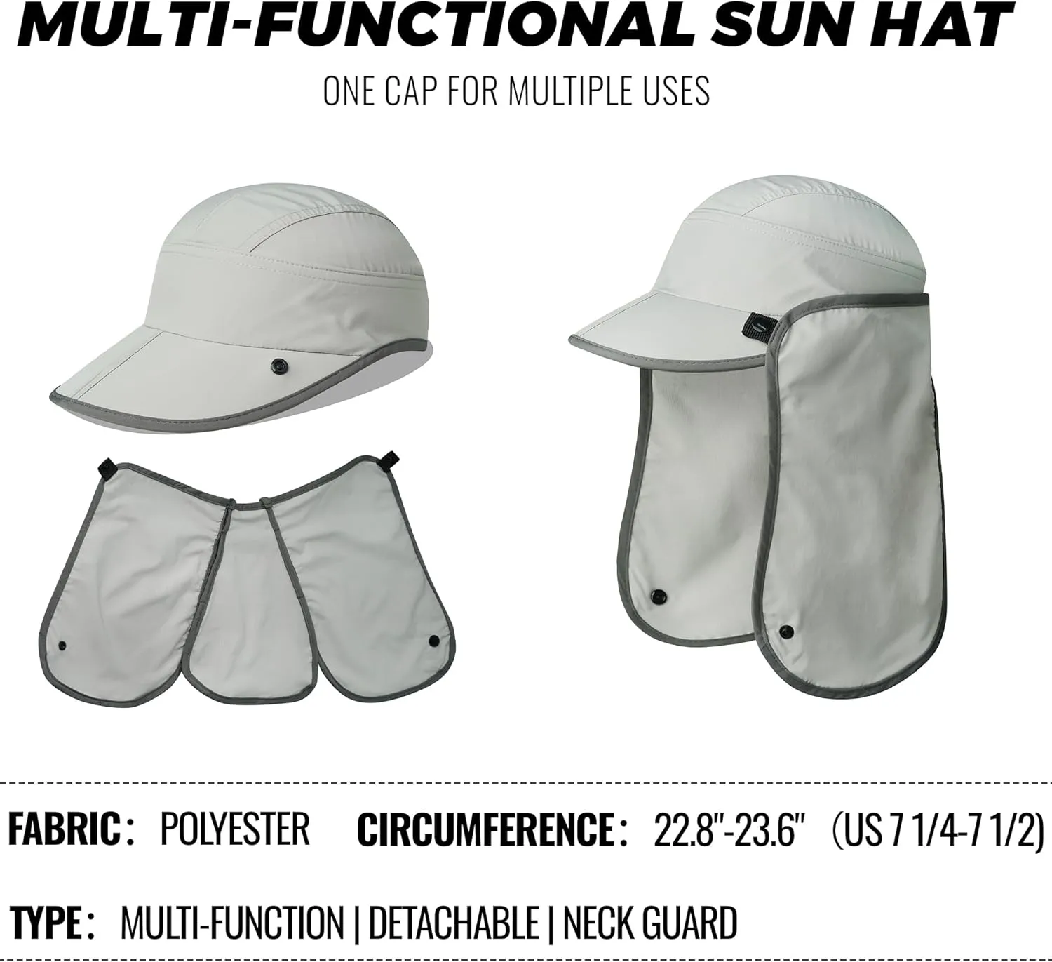 Croogo Fishing Hats for Men Sun Protection Baseball Cap with Removable Neck Flap Breathable Hiking Cap Foldable Outdoor