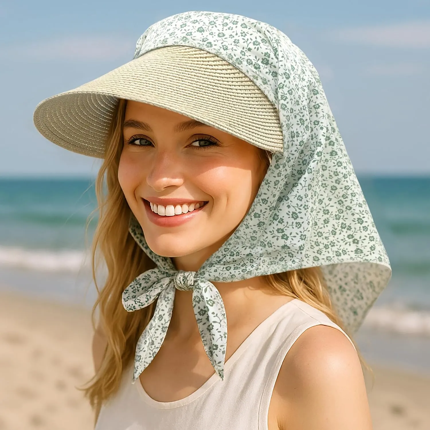 Croogo Straw Visor Hat Summer Flap Visor Hat for Women Sun Protection Cap with Wide Brim Travel Fishing Beach Hat